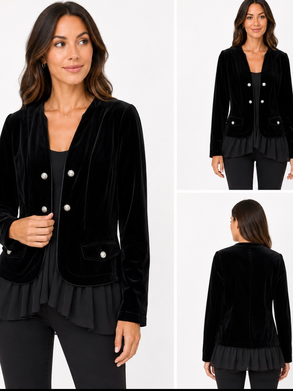 INC Black Velvet Blazer with sliver-Tone Buttons sheer hem size xxL